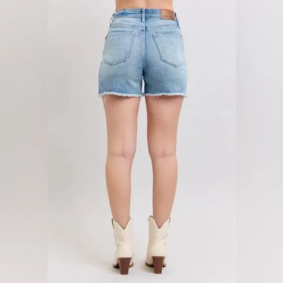 Judy Blue Full Size High Waist Western Embroidery Detail Cut Off Denim Shorts