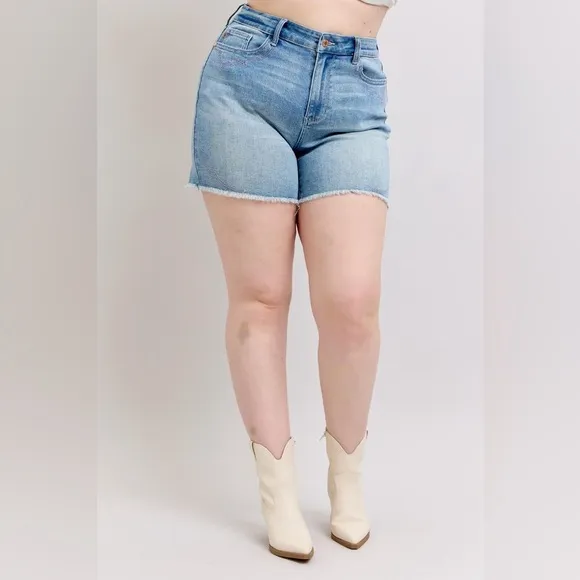 Judy Blue Full Size High Waist Western Embroidery Detail Cut Off Denim Shorts