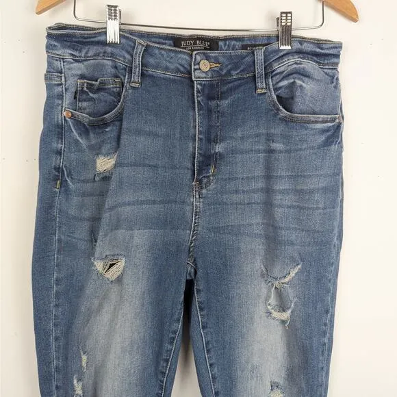 Judy Blue Mid Wash High Rise Distressed Boyfriend Jeans Size 15|32