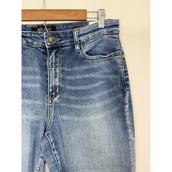 JUDY BLUE Wide Leg Cropped Jeans High Rise Raw Hem Baggy Womens 11/30