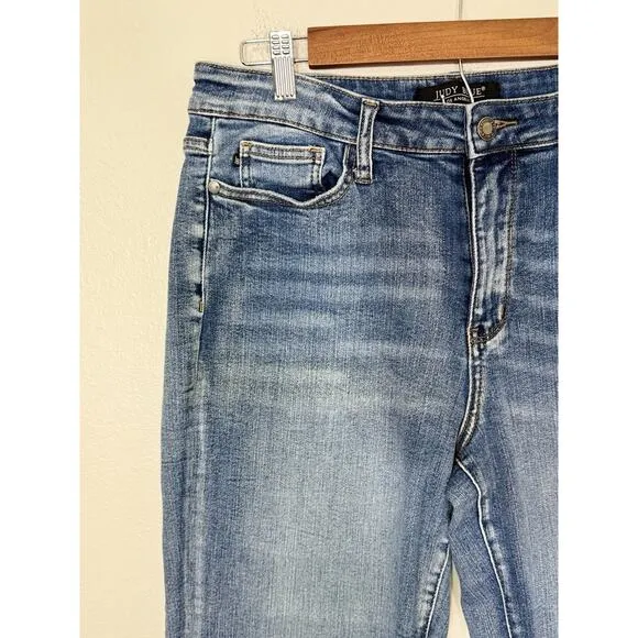 JUDY BLUE Wide Leg Cropped Jeans High Rise Raw Hem Baggy Womens 11/30