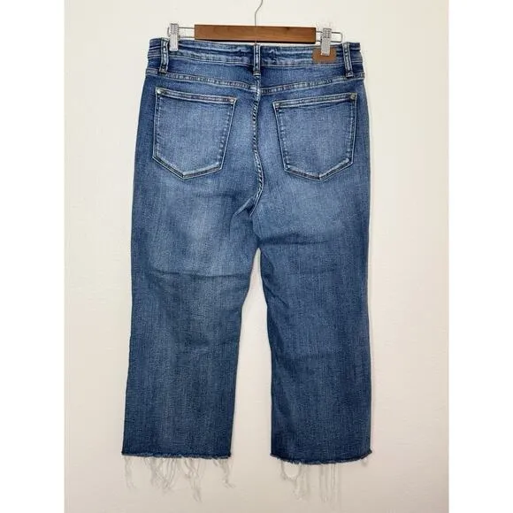 JUDY BLUE Wide Leg Cropped Jeans High Rise Raw Hem Baggy Womens 11/30