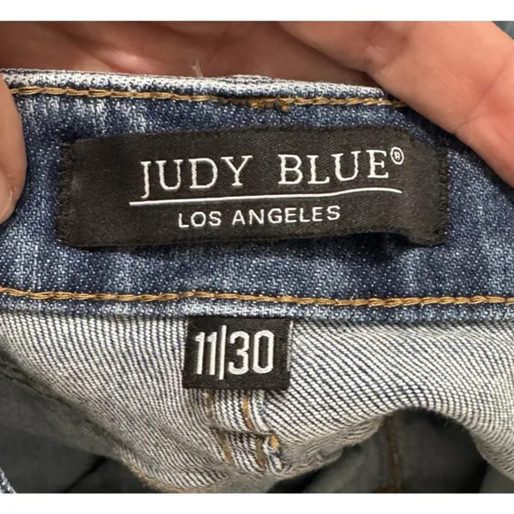 JUDY BLUE Wide Leg Cropped Jeans High Rise Raw Hem Baggy Womens 11/30