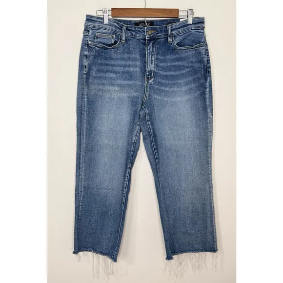 JUDY BLUE Wide Leg Cropped Jeans High Rise Raw Hem Baggy Womens 11/30
