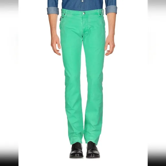 JUST CAVALLI DYED LIGHT GREEN STRAIGHT LEGGED PANTS SIZE 58 MENS RARE