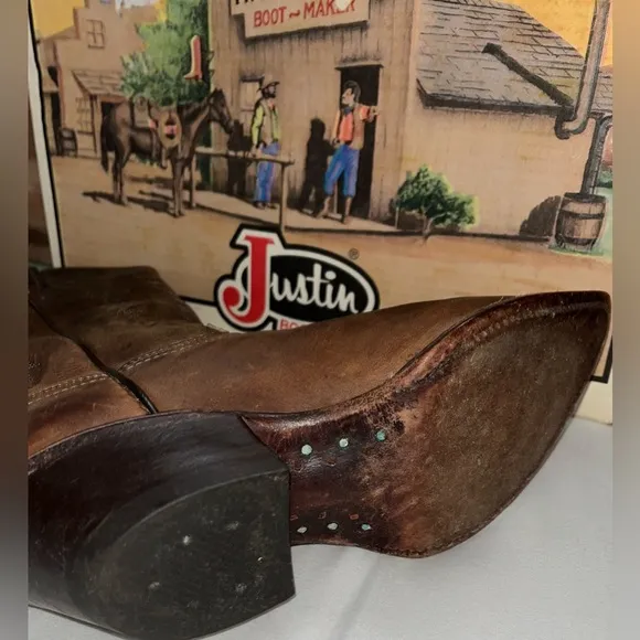 Justin Apache Bay Brown Y2K Leather Cowboy Boots SZ 5