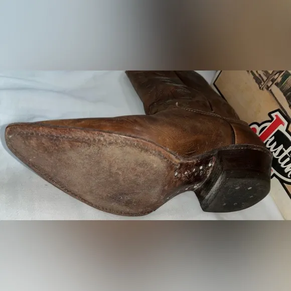 Justin Apache Bay Brown Y2K Leather Cowboy Boots SZ 5