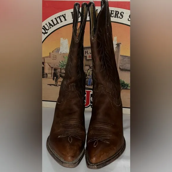 Justin Apache Bay Brown Y2K Leather Cowboy Boots SZ 5