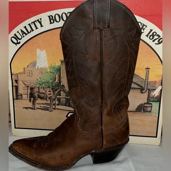 Justin Apache Bay Brown Y2K Leather Cowboy Boots SZ 5