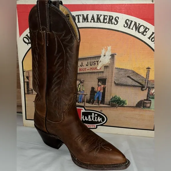 Justin Apache Bay Brown Y2K Leather Cowboy Boots SZ 5
