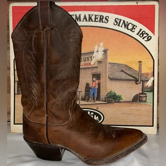 Justin Apache Bay Brown Y2K Leather Cowboy Boots SZ 5