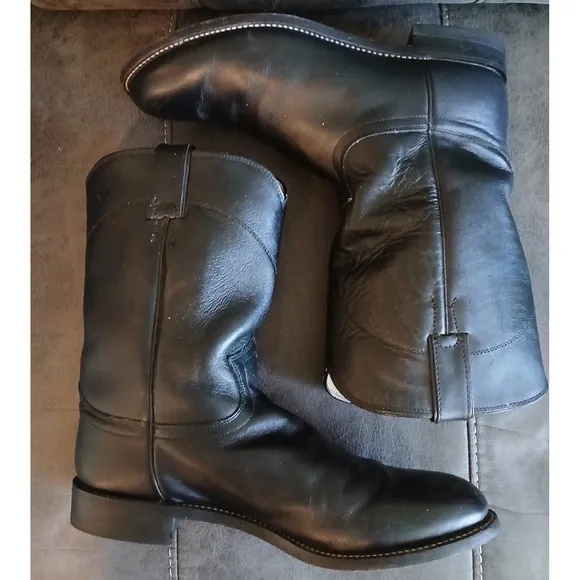 Justin Men's Black Leather Style 3133 Cowboy Western Boots. Sz 10 D #918