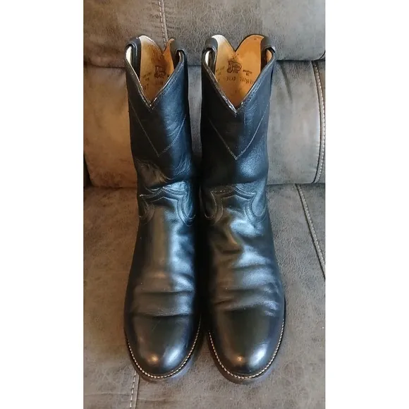 Justin Men's Black Leather Style 3133 Cowboy Western Boots. Sz 10 D #918