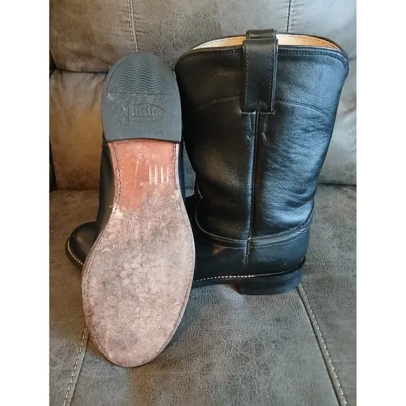 Justin Men's Black Leather Style 3133 Cowboy Western Boots. Sz 10 D #918