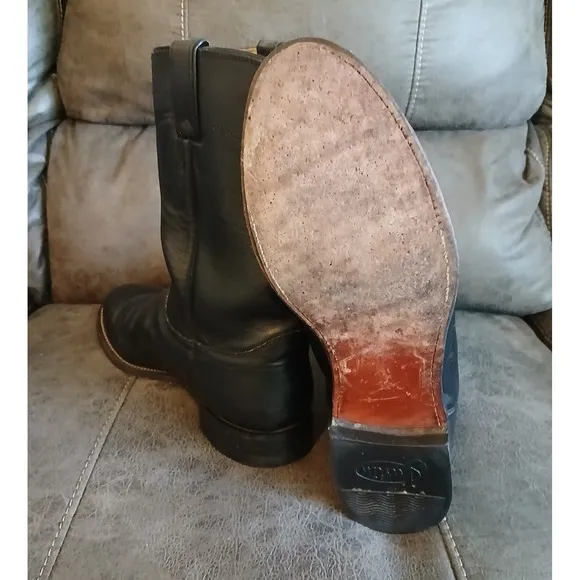 Justin Men's Black Leather Style 3133 Cowboy Western Boots. Sz 10 D #918