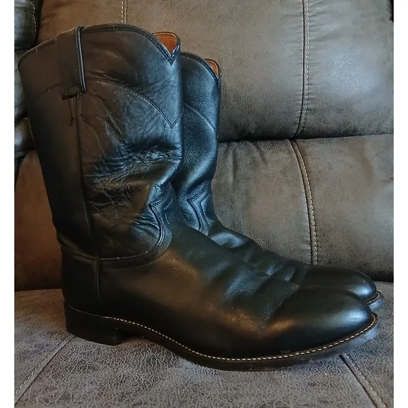 Justin Men's Black Leather Style 3133 Cowboy Western Boots. Sz 10 D #918