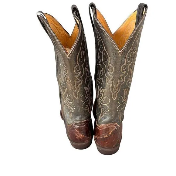 Justin Men's Brown eel Skin Western Cowboy Boots Size 10B Almond Toe