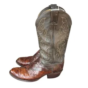 Justin Men's Brown eel Skin Western Cowboy Boots Size 10B Almond Toe