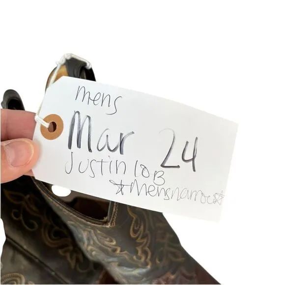 Justin Men's Brown eel Skin Western Cowboy Boots Size 10B Almond Toe