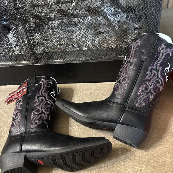 Justin Stampede NWB Youth 3.5 D Leather Square Toe Western Cowboy Boots 2554JR