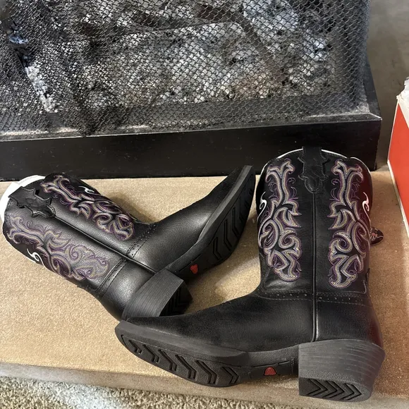 Justin Stampede NWB Youth 3.5 D Leather Square Toe Western Cowboy Boots 2554JR