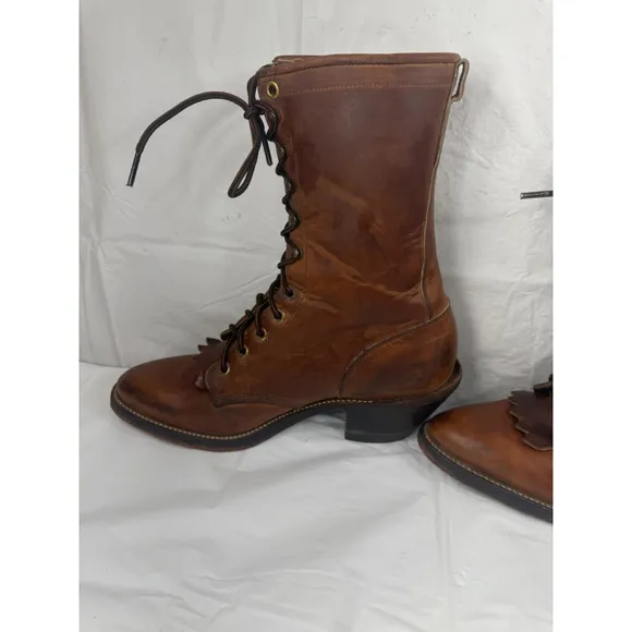 Justin USA L596 Leather Western Roper Kiltie Granny Packer BOOTS Women's 7.5 B