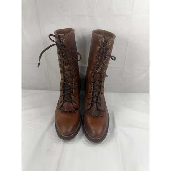 Justin USA L596 Leather Western Roper Kiltie Granny Packer BOOTS Women's 7.5 B