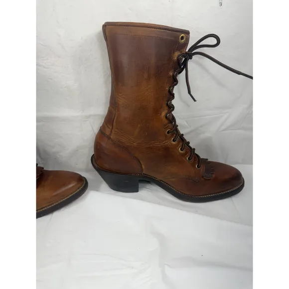 Justin USA L596 Leather Western Roper Kiltie Granny Packer BOOTS Women's 7.5 B