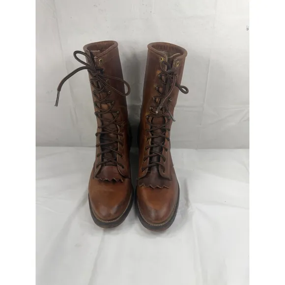 Justin USA L596 Leather Western Roper Kiltie Granny Packer BOOTS Women's 7.5 B