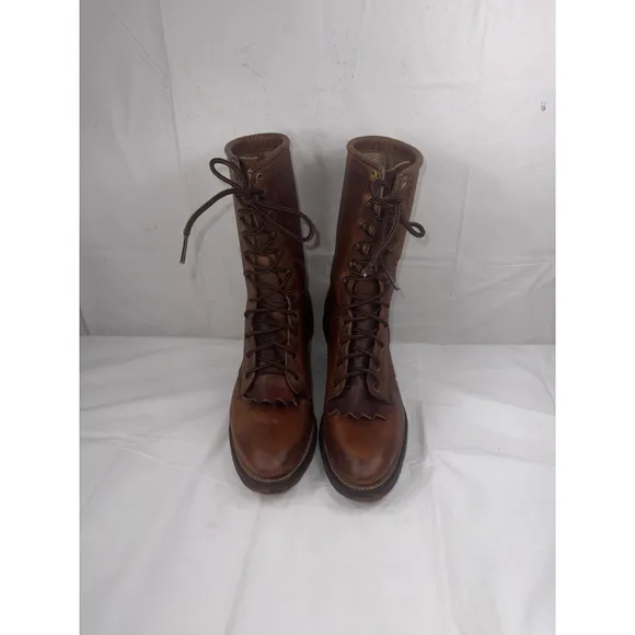Justin USA L596 Leather Western Roper Kiltie Granny Packer BOOTS Women's 7.5 B