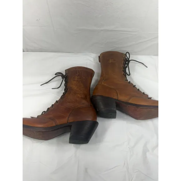 Justin USA L596 Leather Western Roper Kiltie Granny Packer BOOTS Women's 7.5 B