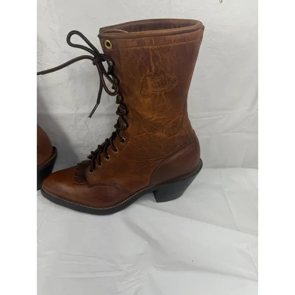 Justin USA L596 Leather Western Roper Kiltie Granny Packer BOOTS Women's 7.5 B