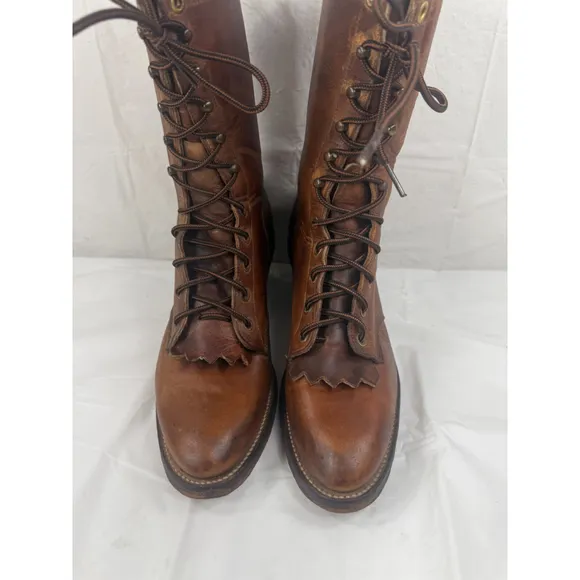 Justin USA L596 Leather Western Roper Kiltie Granny Packer BOOTS Women's 7.5 B
