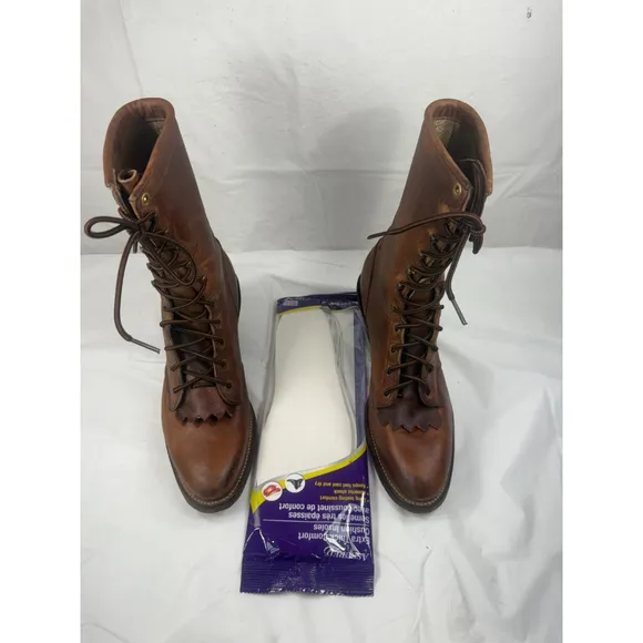 Justin USA L596 Leather Western Roper Kiltie Granny Packer BOOTS Women's 7.5 B
