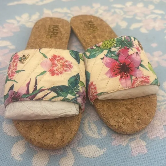*Karl Lagerfeld* Sz 11 Floral Cork Slide Sandals NWOT!