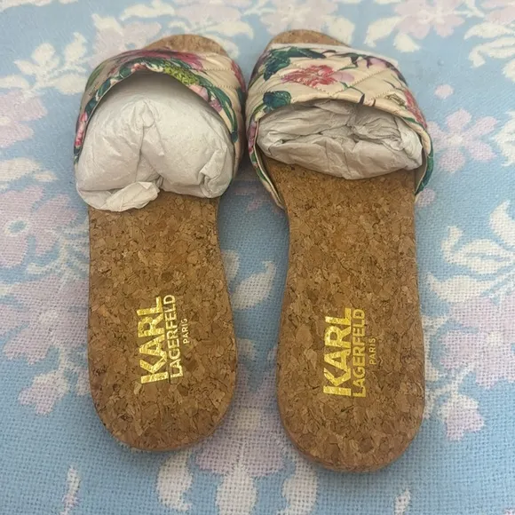 *Karl Lagerfeld* Sz 11 Floral Cork Slide Sandals NWOT!