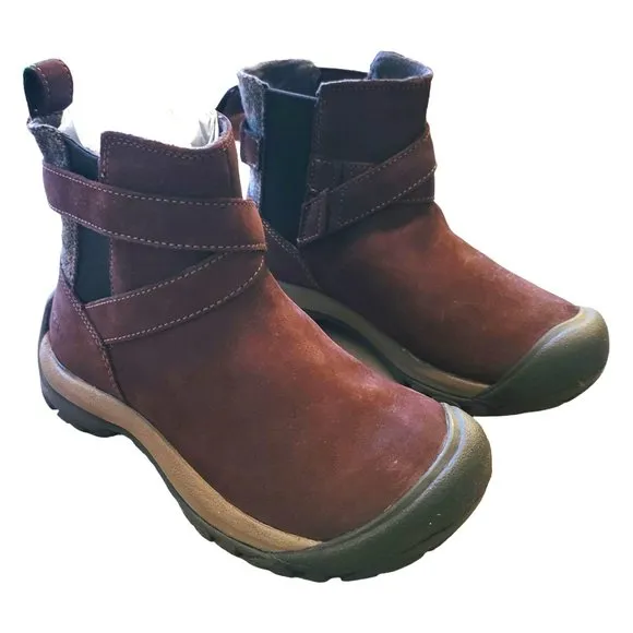 Keen Boots Woman's Size 5 Brown Suede Cross-Over Strap Slip-On NWOB JJ3295