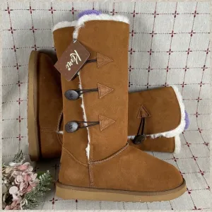Kemi Australia MU1749RW Brown Suede &amp; Sheepskin Fully Lined Mid Calf Boots Sz 7