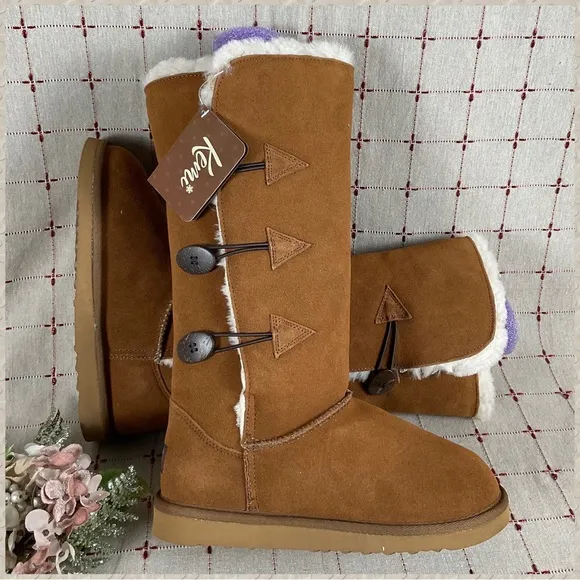 Kemi Australia MU1749RW Brown Suede &amp; Sheepskin Fully Lined Mid Calf Boots Sz 7