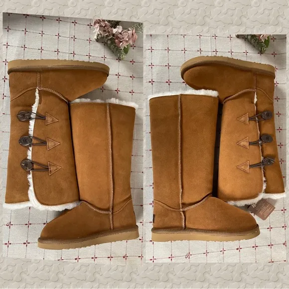 Kemi Australia MU1749RW Brown Suede &amp; Sheepskin Fully Lined Mid Calf Boots Sz 7