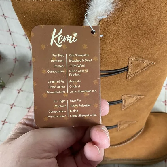 Kemi Australia MU1749RW Brown Suede &amp; Sheepskin Fully Lined Mid Calf Boots Sz 7