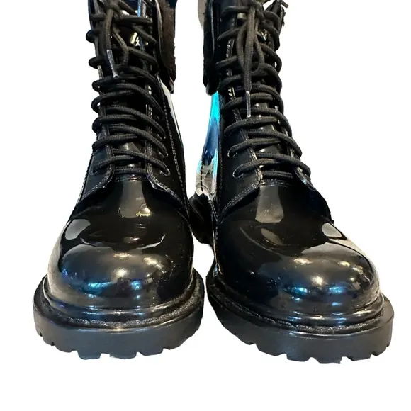 Kenneth Cole Reaction | Black Rain Lace Up Cozy Lug Sole Rain Boots Size 9