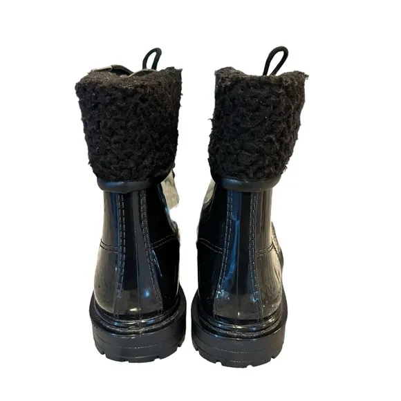 Kenneth Cole Reaction | Black Rain Lace Up Cozy Lug Sole Rain Boots Size 9