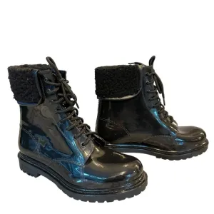 Kenneth Cole Reaction | Black Rain Lace Up Cozy Lug Sole Rain Boots Size 9