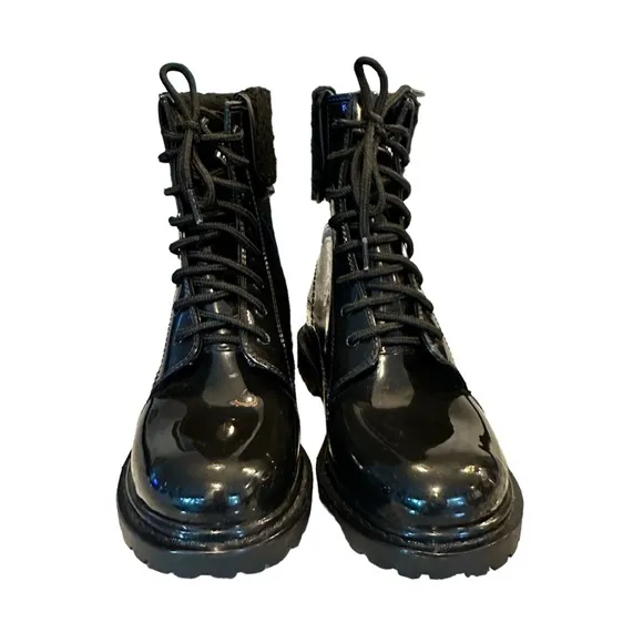 Kenneth Cole Reaction | Black Rain Lace Up Cozy Lug Sole Rain Boots Size 9