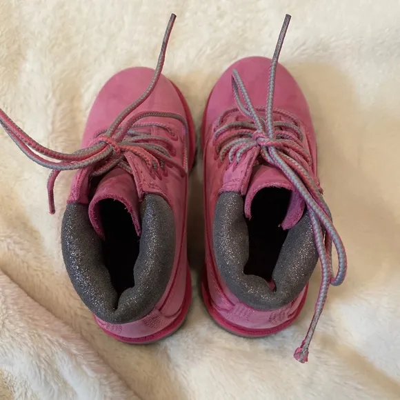 Kid's Toddler's Girl's Pink Gray Timberland Premium Waterproof Boots Size 9 NWOB