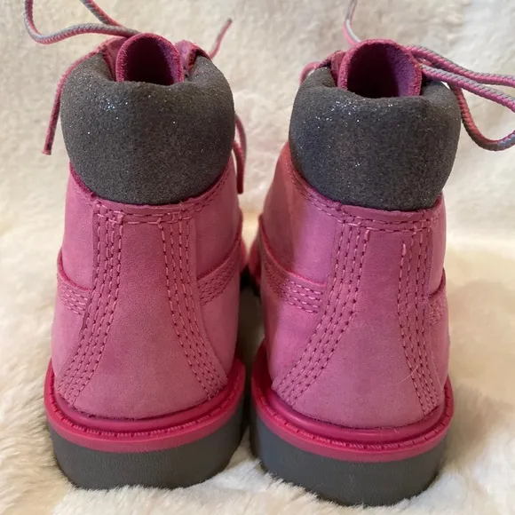 Kid's Toddler's Girl's Pink Gray Timberland Premium Waterproof Boots Size 9 NWOB