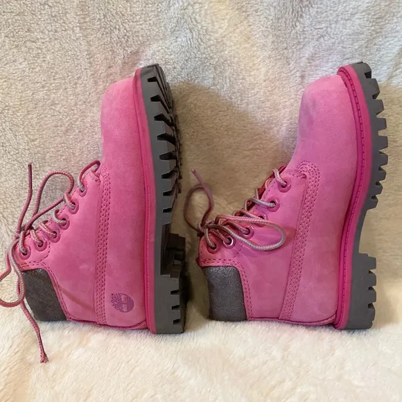Kid's Toddler's Girl's Pink Gray Timberland Premium Waterproof Boots Size 9 NWOB