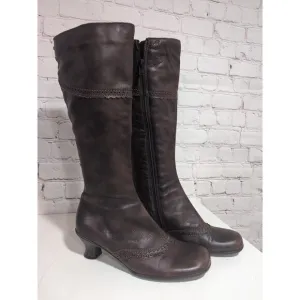 La Canadienne Tahra Mid Calf Brown Leather Kitten Heel Boots Women 8 Victorian