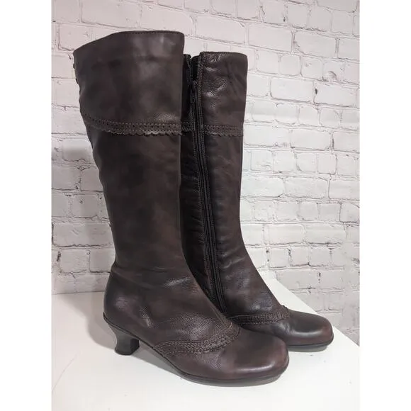 La Canadienne Tahra Mid Calf Brown Leather Kitten Heel Boots Women 8 Victorian